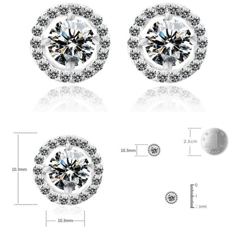 NEW 925 Sterling Silver Round Diamond Halo Studs - Picture 4 of 4